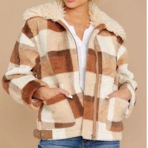 NWT Cozy Plaid Jacket with Fur Accents